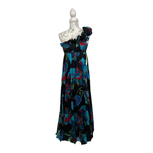 Aqua One Shoulder Chiffon Floral Ruffle Maxi Dress Size 2 NWT - Picture 5 of 13